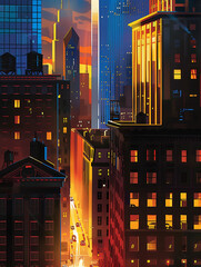 Sticker - Illustration of colorful city buildings at night