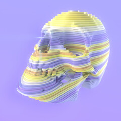 Poster - Colorful digital illustration of a skull composed of many layers of different colors. 3d rendering