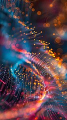 Poster - Abstract visualization of network traffic, swirling shapes and colors representing data packets flowing to the cloud