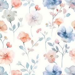 Wall Mural - Sweet flower watercolor seamless pattern.soft pastel colors water color seamless pattern for beauty products or other. Generative Ai