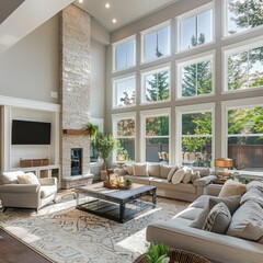 Sticker - Bright, Clean Living Room with Natural Lighting and Modern Decor