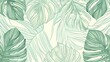 © mahaart - Tropical leaves background vector. Natural jungle monstera palm leaves design in minimal pale green color with contour line art style. Design for fabric, cover, decoration, wallpaper. Generative Ai