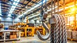 © Wanlop - Heavy-duty metal rope with sturdy hooks for lifting massive cargo in a sprawling industrial warehouse closeup, showcasing plant machinery.