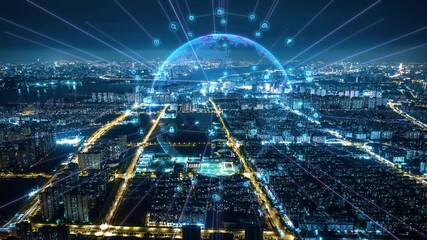 smart Connected city skyline. Futuristic network concept, city Technology