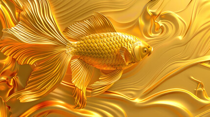 Wall Mural - 3d fish Wallpaper Background golden art for digital printing wallpaper, mural, custom design wallpaper.