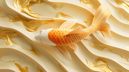 3d fish Wallpaper Background golden art for digital printing wallpaper, mural, custom design wallpaper.