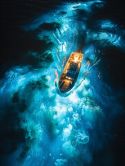 Wall Mural - Speedboat sailing on the glowing sea at night