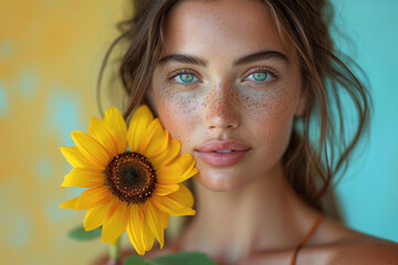 Girl with sunflower in hand