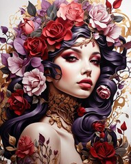 Poster -  flower girl tattoo illustration 