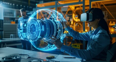 Poster - Engineer using AR glasses to create virtual 3D model in high-tech laboratory
