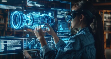 Poster - engineer using ar glasses to design and visualize intricate 3d mechanical components
