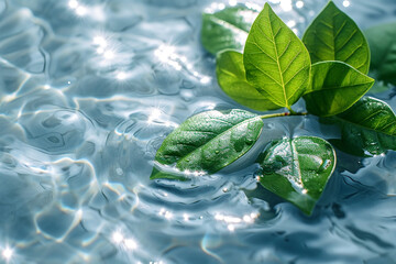 Sticker - Green leaf on transparent and clean water