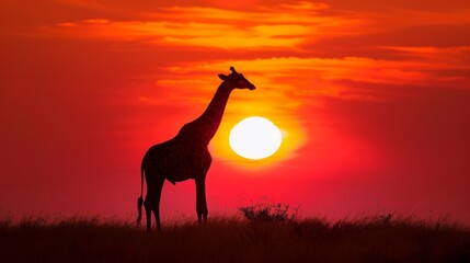 Wall Mural - Giraffe Portrait with Sunset Background 