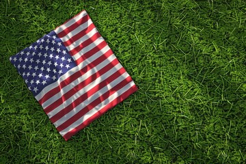 A flag with stars and stripes is on a green field