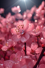 Sticker - pink flowers with water in spring