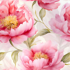 Wall Mural - beautiful boho peony flower background, watercolor seamless floral wallpaper