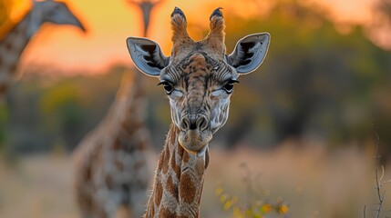 Wall Mural - Portrait of a Giraffe with an Impressive Long Neck 