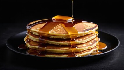 Wall Mural - Slim Stack of Pancakes Drizzled with Syrup, Simplicity in Breakfast Design