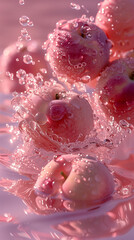 Poster - pink peach with drops of water