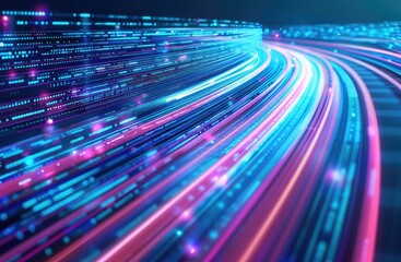 Poster - Digital Abstract Light Trails Conveying Speed and Data Transfer in Dark Technological Space