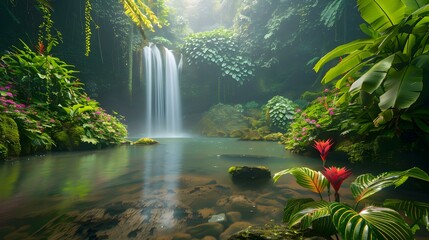 Wall Mural - A waterfall in a tropical forest