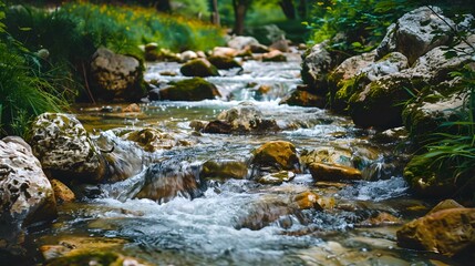 Wall Mural - Mountain stream with crystal clear water flowing