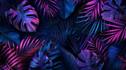 vibrant tropical leaves in neon colors