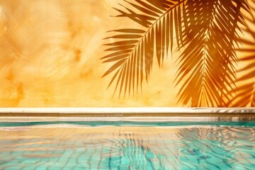 Wall Mural - Serene poolside oasis with tropical palm shadows