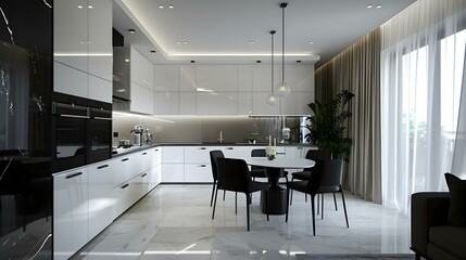 Poster - Kitchen with white facades and black elements img