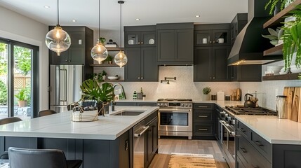 Wall Mural - Kitchen features black cabinets and silver accents picture