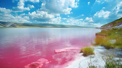 Poster - Landscape with a pink lake colored img