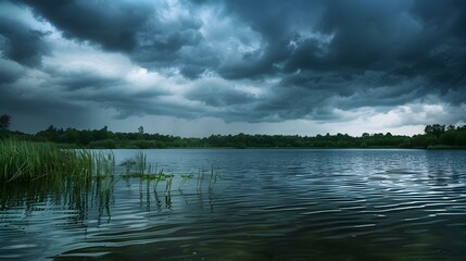 Canvas Print - Clouds before rain over a lake picture