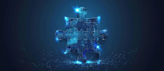 Wall Mural - A blue puzzle piece with a blue background
