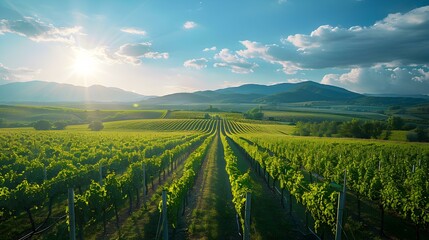 Sticker - Landscape with green vineyards picture