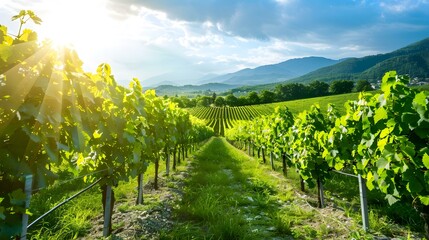 Canvas Print - Landscape with green vineyards