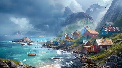 Wall Mural - Landscape with a small fishing village image