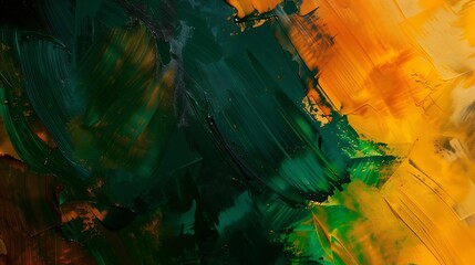 Poster - Abstract Acrylic Masterpiece featuring Vibrant Tonal Interplay of Green Brown Yellow and Orange : Generative AI