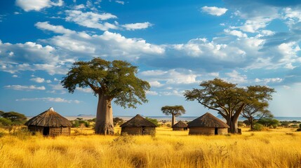 Poster - Landscape with a traditional african village image