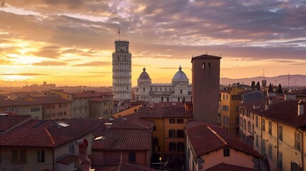 Poster - Pisa Tuscany Italy town skyline rooftop view at dawn : Generative AI