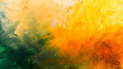 Poster - Abstract Acrylic Masterpiece featuring Vibrant Tonal Interplay of Green Brown Yellow and Orange : Generative AI