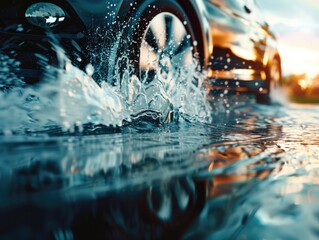 Canvas Print - Car Splashing Water on Road