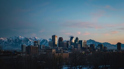 Poster - Salt Lake City Utah USA downtown city skyline at dawn : Generative AI