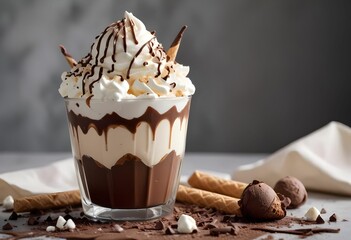 Poster - chocolate sundae topped with whipped cream and chocolate drizzle in a glass cup