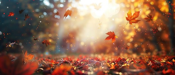 Wall Mural - nature background art with autumn sunny