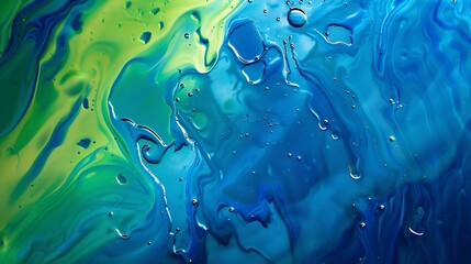 Fototapete - Abstract blue and green colorful background with oil on water surface Oil drops in water abstract psychedelic abstract image : Generative AI