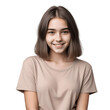 © drimerz - portrait of a smiling woman with short hair in brown t-shirt isolated on transparent background
