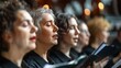 © PaulShlykov - Close up of people choir members holding singing book while performing in a cathedral