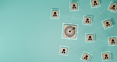 Wall Mural - red dartboard and black arrow connection linkage with human icon for customer focus target group and