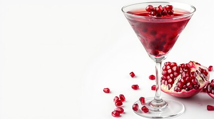 Poster - PNGPomegranate cocktail in a glass isolated on white background : Generative AI