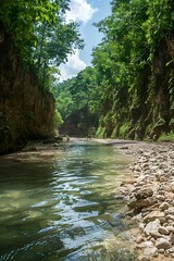 Poster - Tranquil River Flowing Through a Lush Green Forest